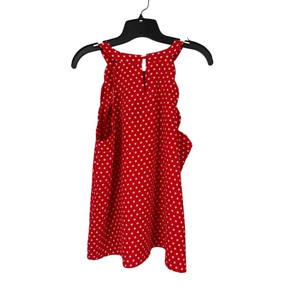 Monteau Red White Polka Dot Halter Neckline Top Scalloped Edge Preppy Cute XL - Picture 3 of 7